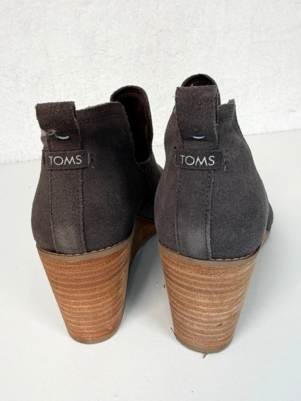 TOMS Gray Suede Wedge Booties Womens 11 Cutout Ankle Boots comfort stylish wedge